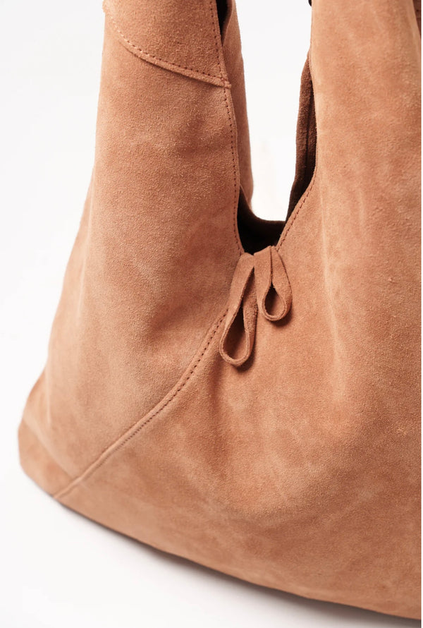 Nell Tan Italian Suede Leather Shoulder Handbag