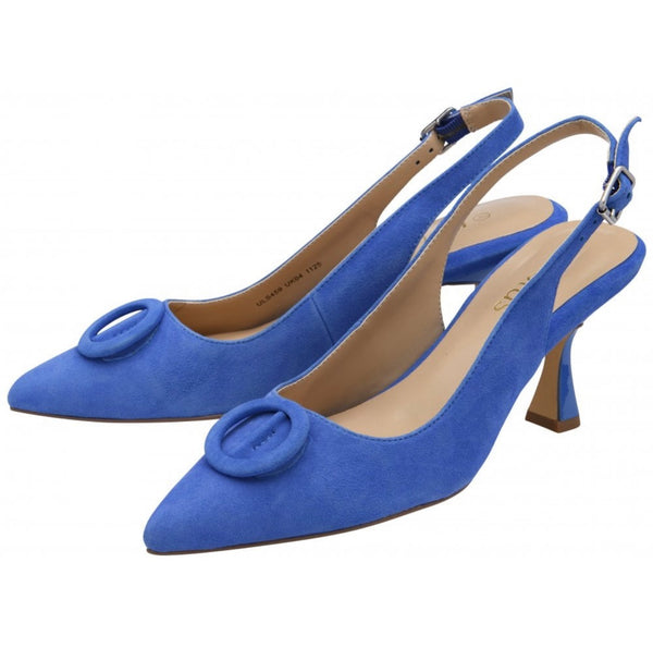 Delfina Cornflower Blue Suede Pointed Slingback Court Shoe