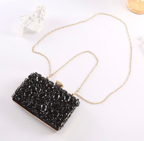 Black Embellished Bag with Gold and Crystal Detail