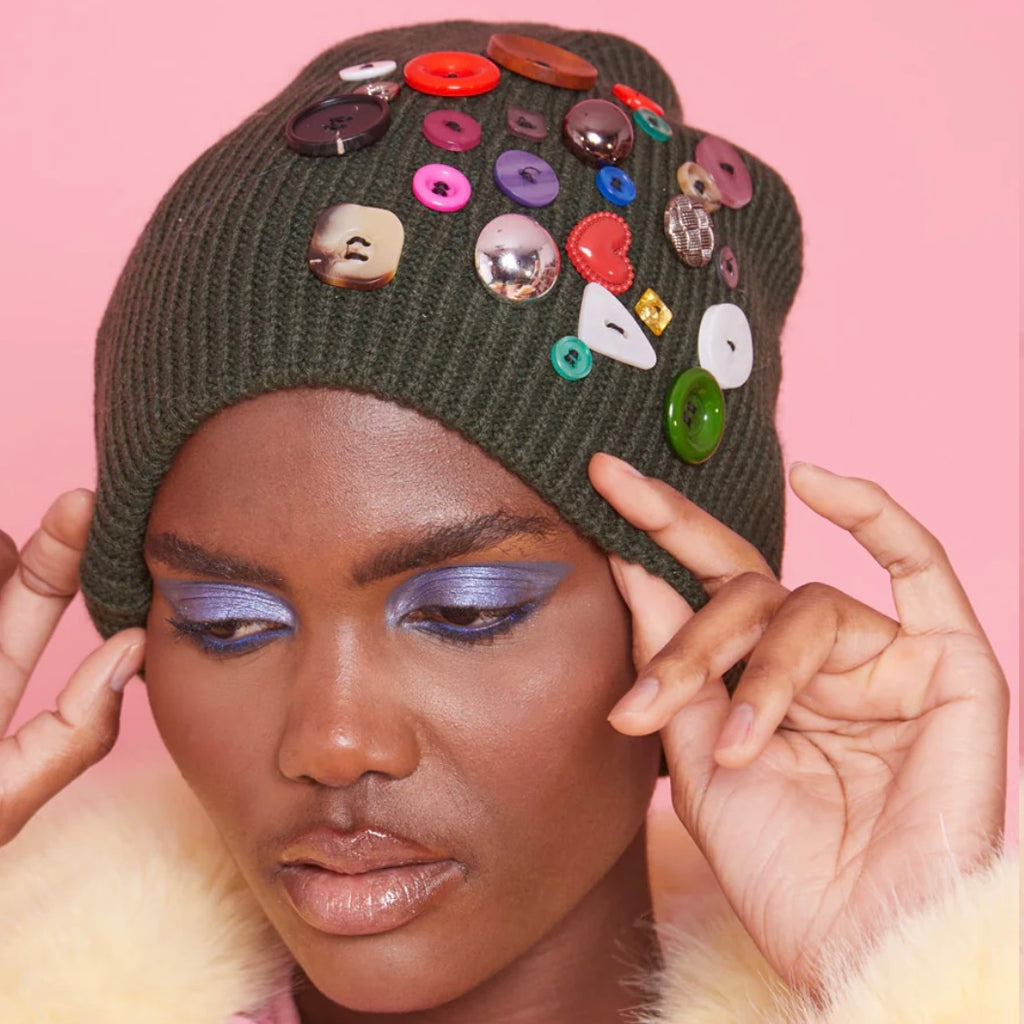 Green Button Beaded Hat