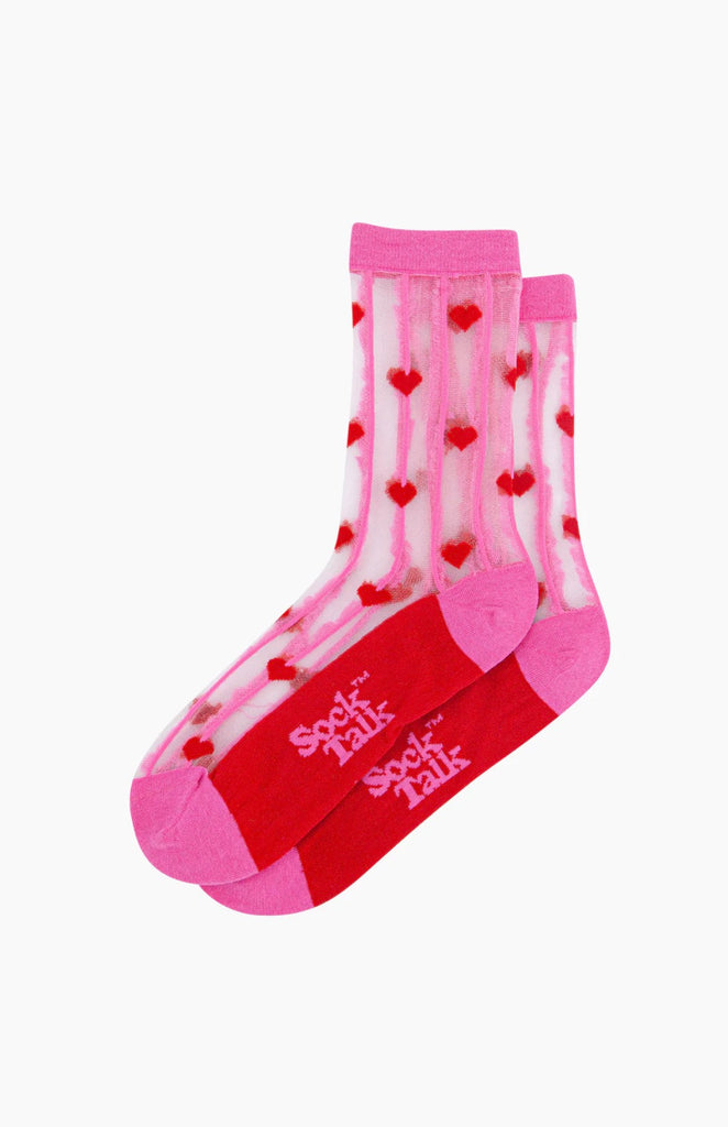 Pink & Red Heart Stripes Combed Cotton Sheer Socks