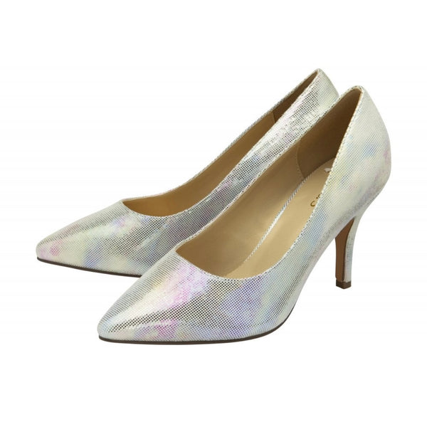 Megan Silver Print Pointed Court Shoe