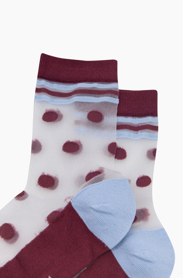 Red & Icy Blue Polka Dot Stripe Sheer Socks