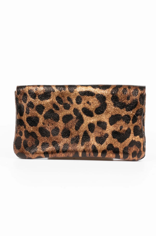 Sadie Bronze Metallic Leather Leopard Print Purse