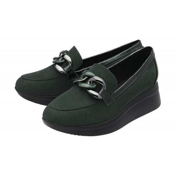 Georgette Green Suede Wedge Loafers