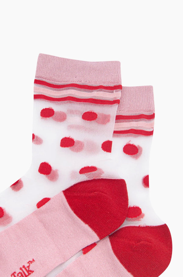 Red & Pink Polka Dot Sheer Socks