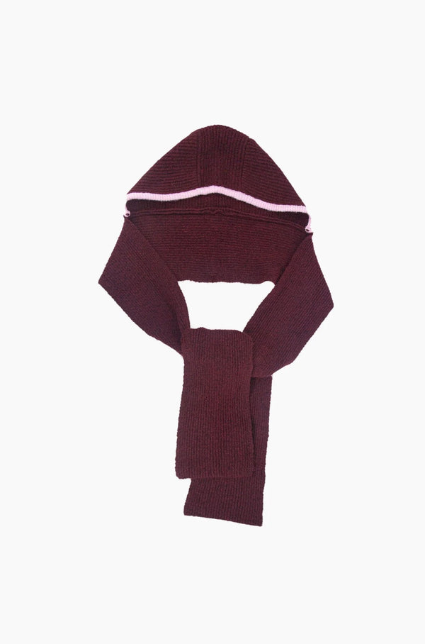 Berry & Pink Trimmed Hooded Scarf