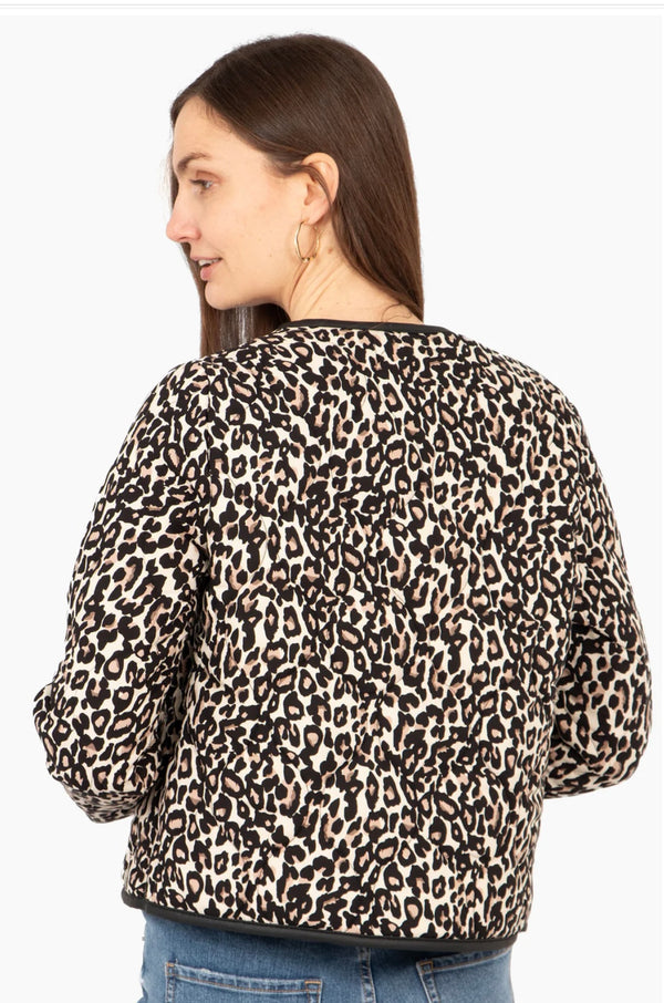 Greta Lightweight Quilted Neutral Leopard Print Cropped Jacket