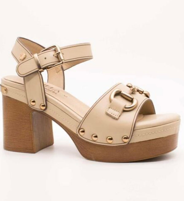 Beige Carmela Leather Platform Sandal