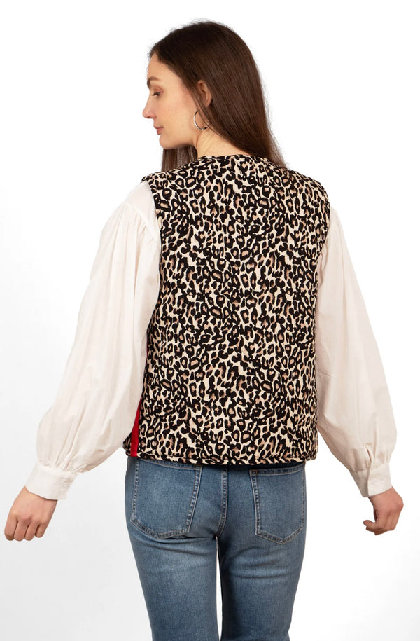 Noa Leopard Print & Red Tie Front Waistcoat