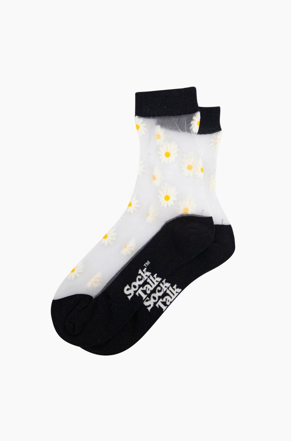 Black Dainty Daisy Combed Cotton Sheer Socks