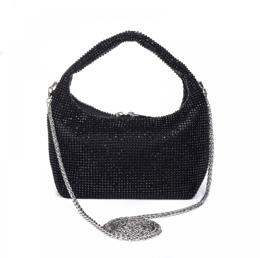 Black & Black Crystal Grab Clutch Bag