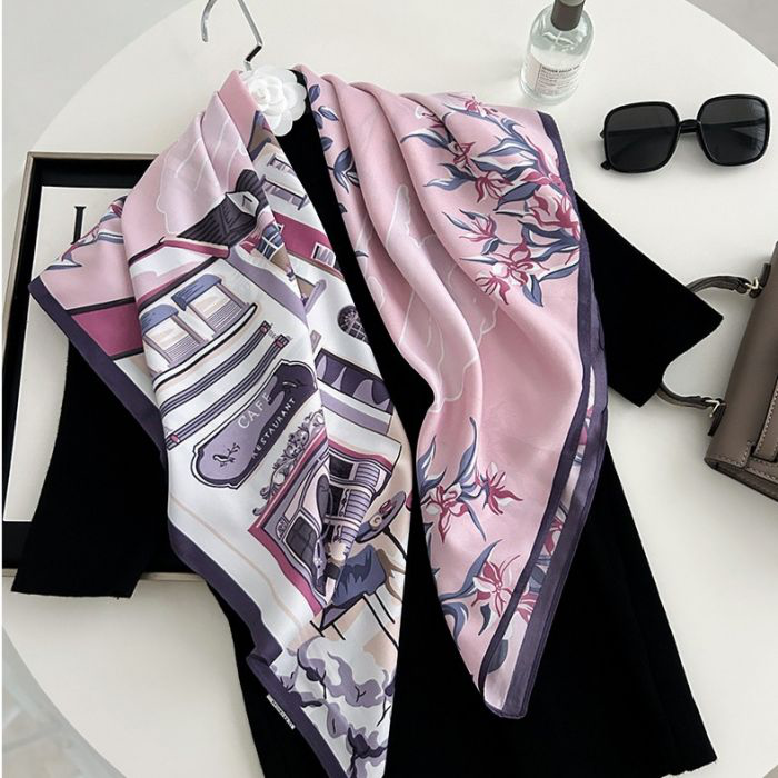 Parisian Charm & Floral Pink Neck Scarf