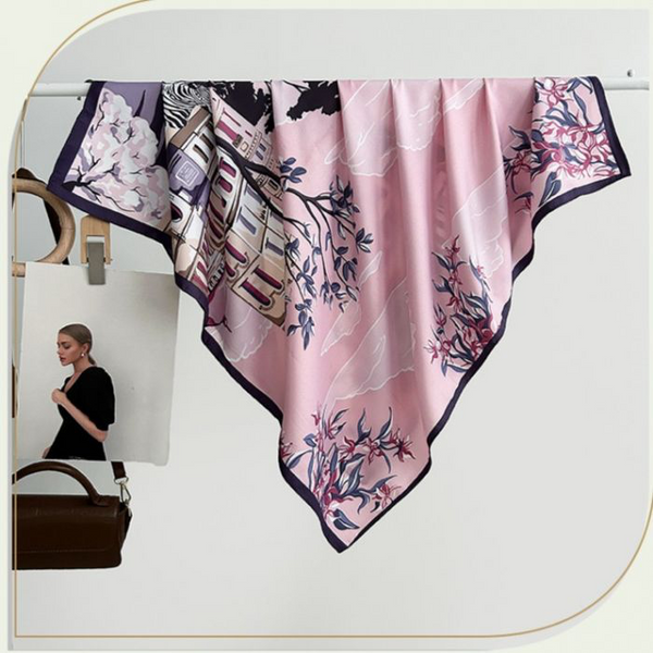 Parisian Charm & Floral Pink Neck Scarf