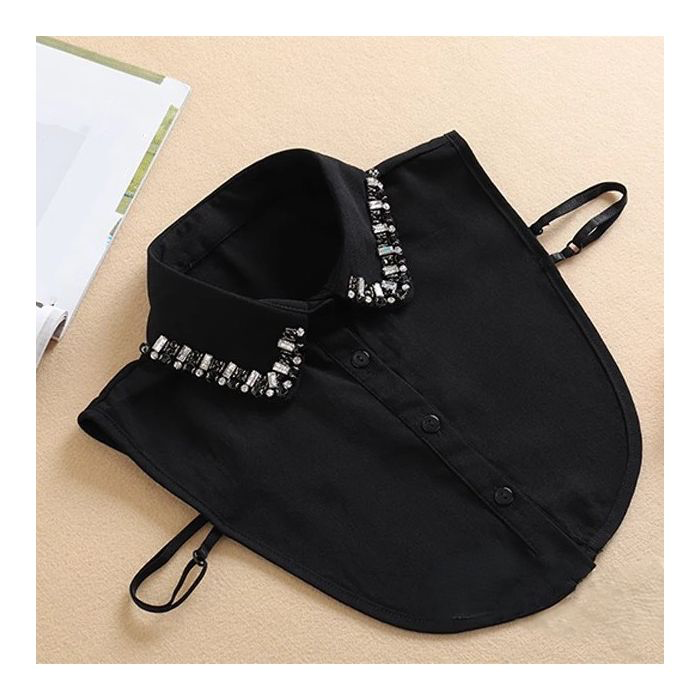 Black Removable Rhinestone Shirt Collar