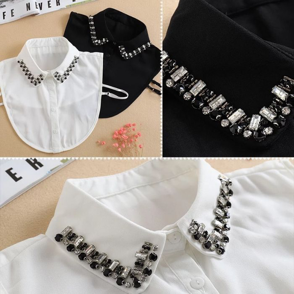 Black Removable Rhinestone Shirt Collar
