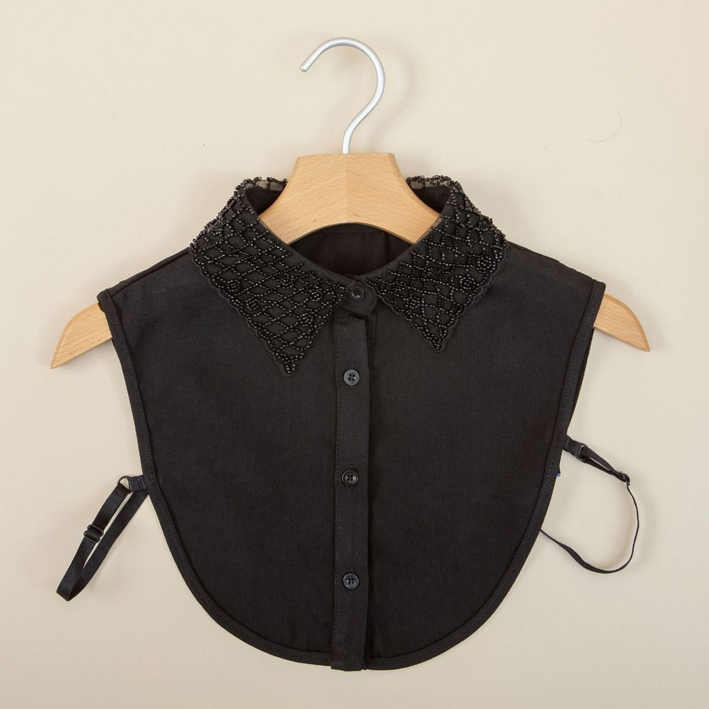 Black Crystal Encrusted Shirt Collar