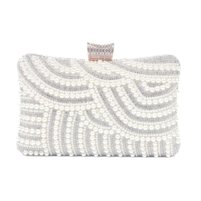Pearl & Crystal Embellished Clutch Bag