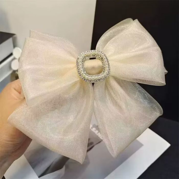 Cream Organza & Crystal Hair Bow