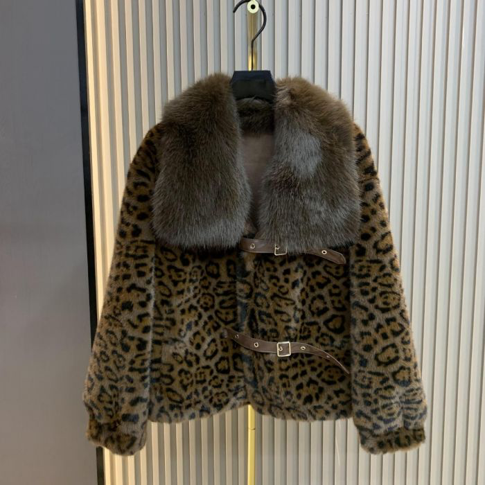 Chocolate Brown Leopard Print Faux Fur Buckle Coat