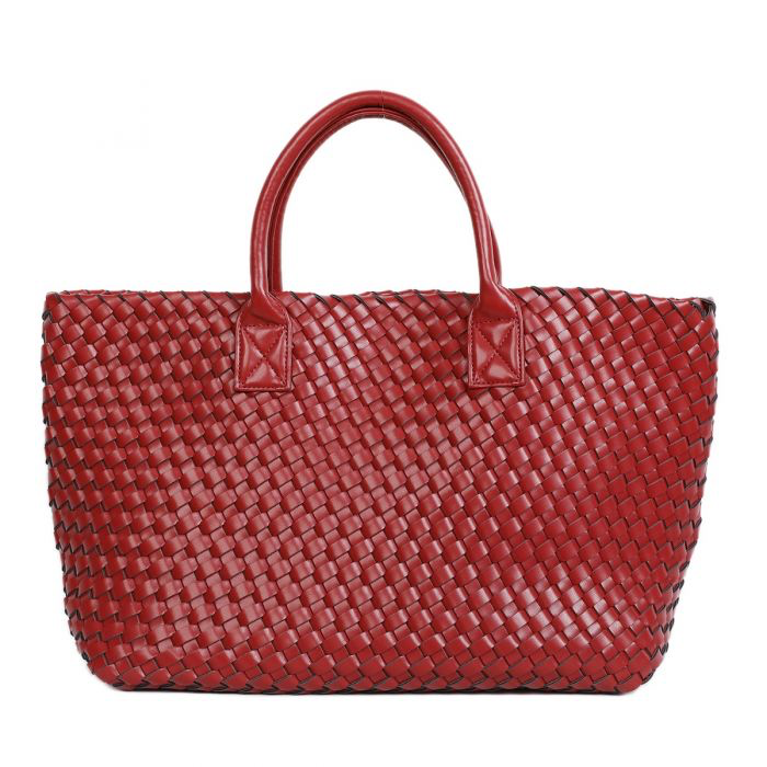 Dark Red Weave Shoulder Handbag