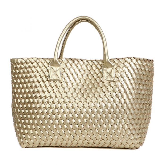 Metallic Gold Weave Shoulder Handbag