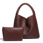 Chocolate Brown Weave Shoulder Handbag