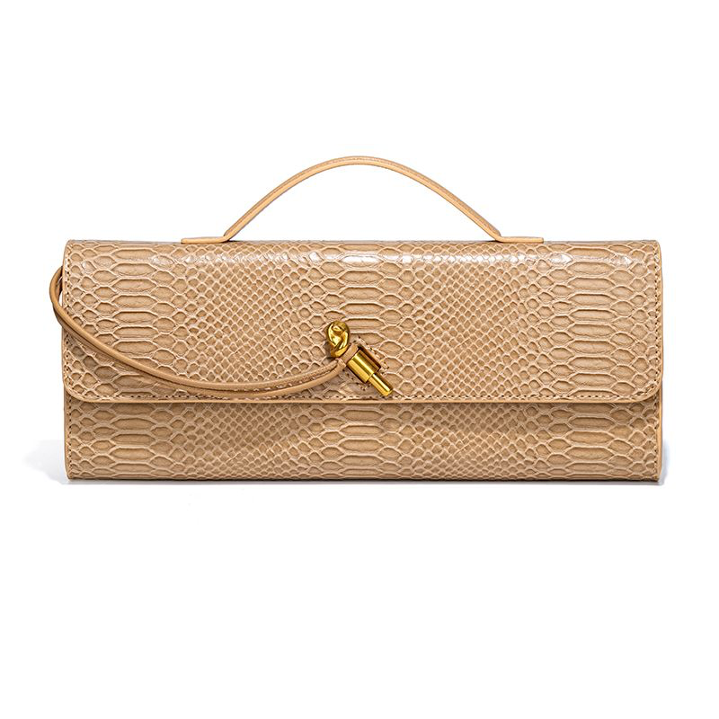 Beige Croc Gold Clasp Handbag