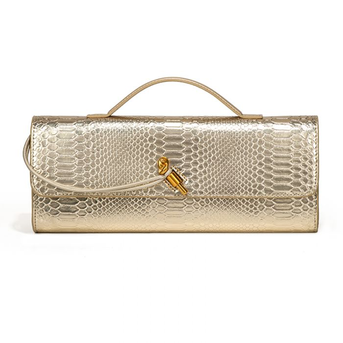 Gold Croc Gold Clasp Handbag