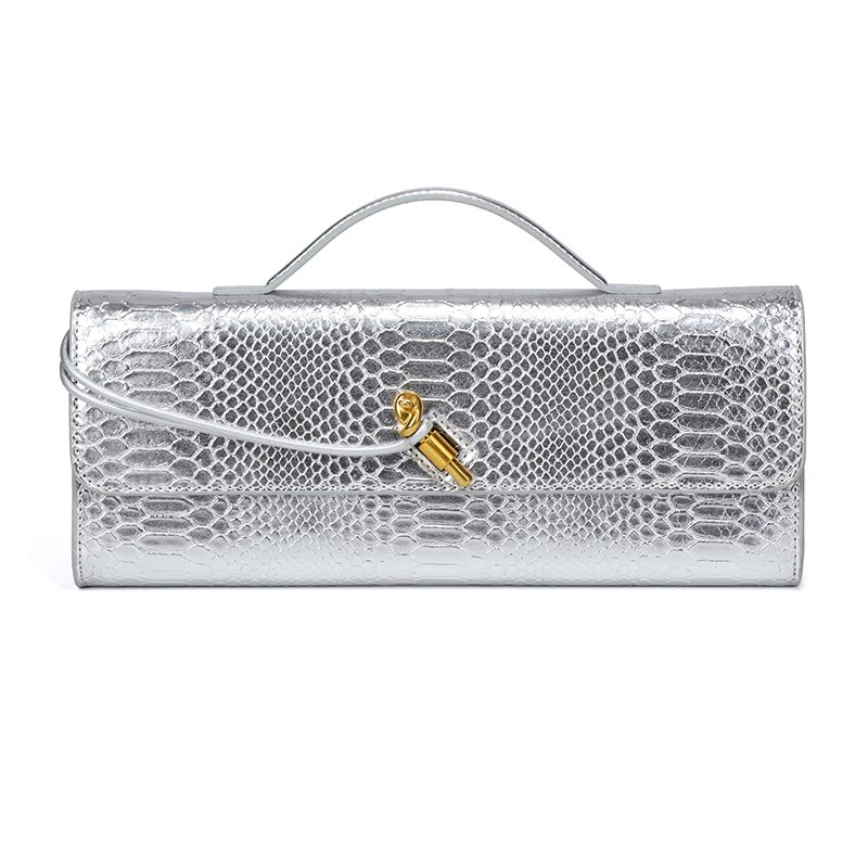Silver Croc Gold Clasp Handbag