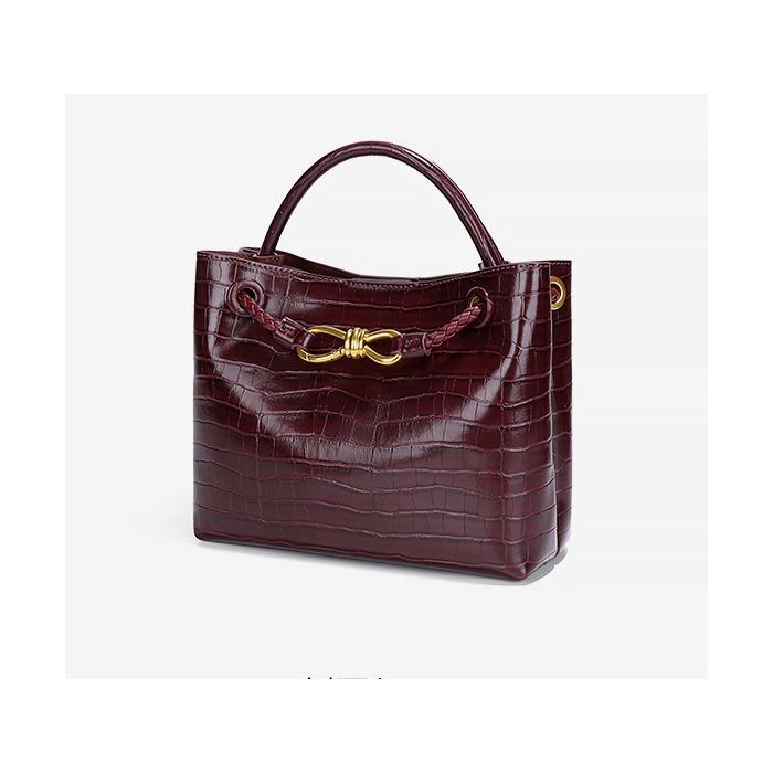 Bordeaux Belle Croc-Embossed Gold Top Handle Handbag