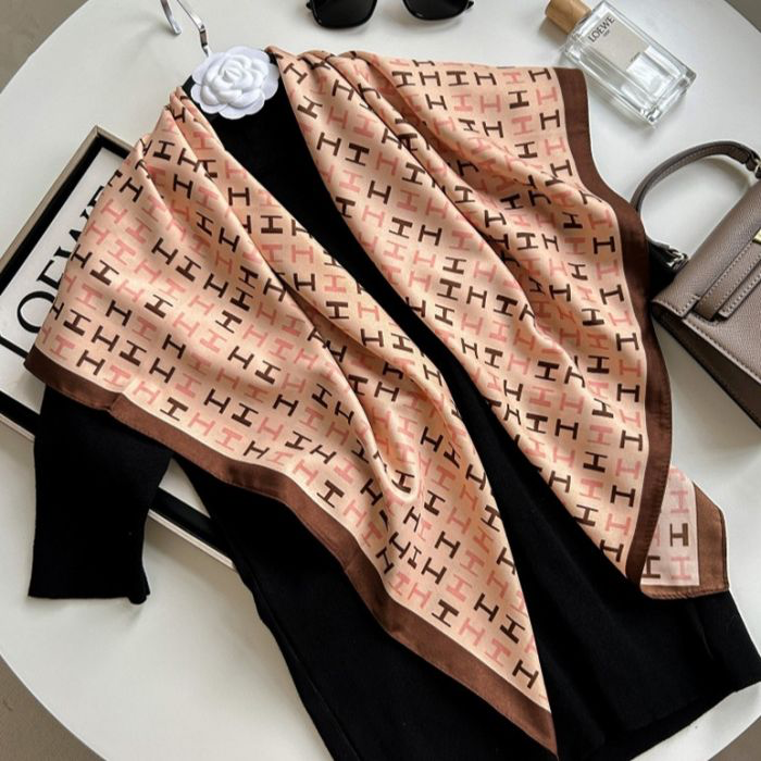 Peach & Brown H Print Neck Scarf