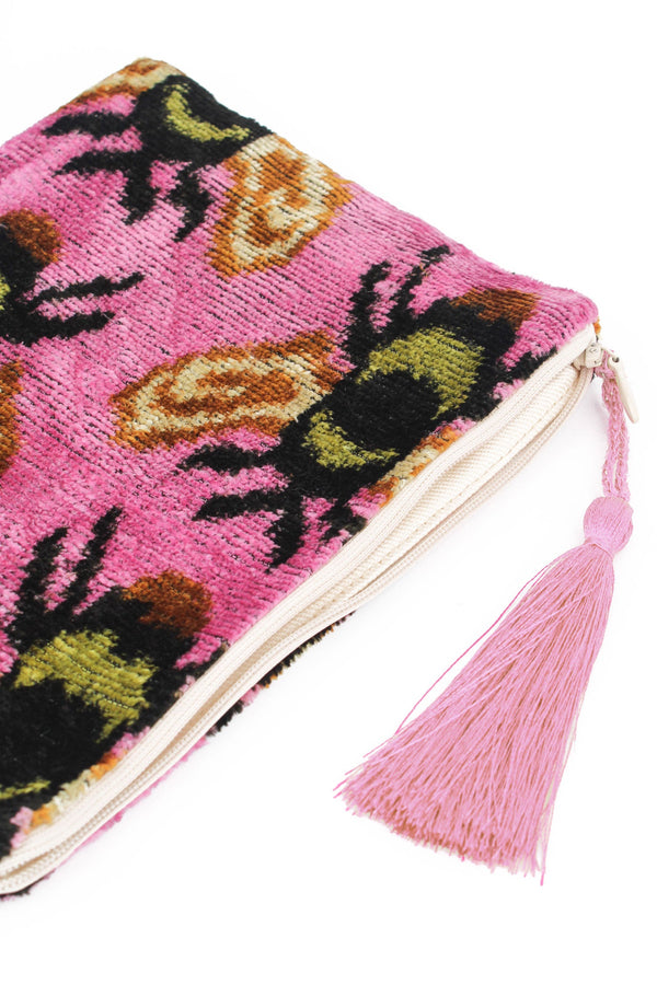 Pink Bee Medium Silk Velvet Pouch