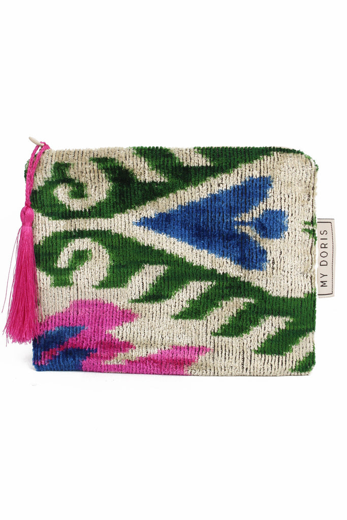 Cream Multi Medium Silk Velvet Pouch