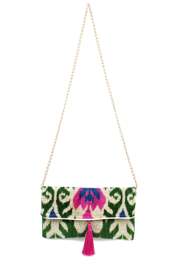 Cream Multi Kaya Clutch Silk Velvet Crossbody Handbag