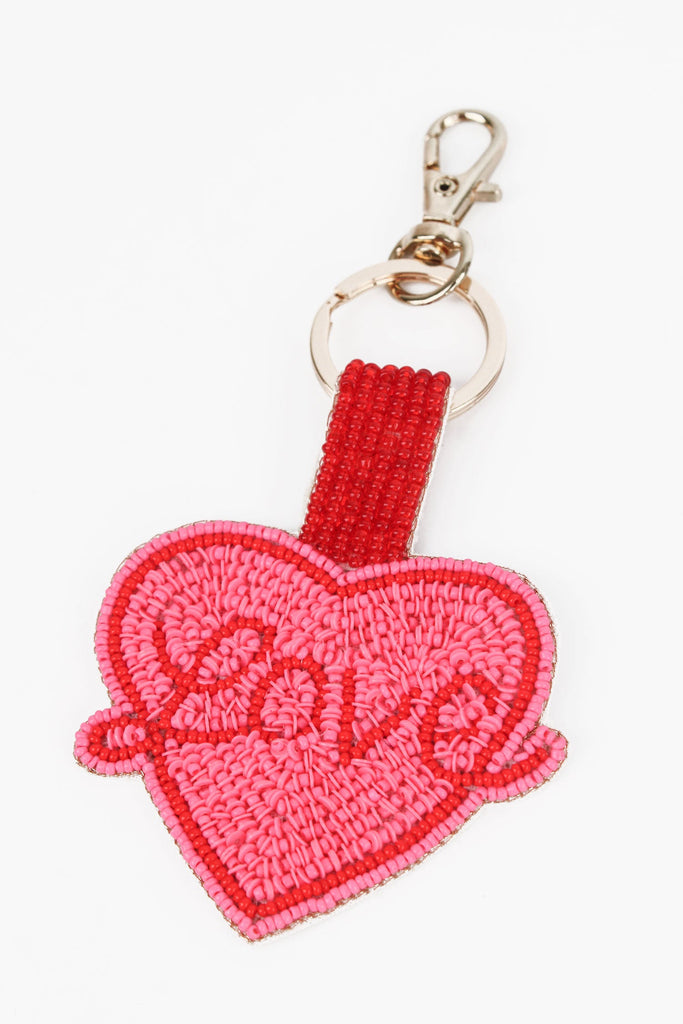 Love Heart Pink & Red Beaded Keyring/Bag Charm