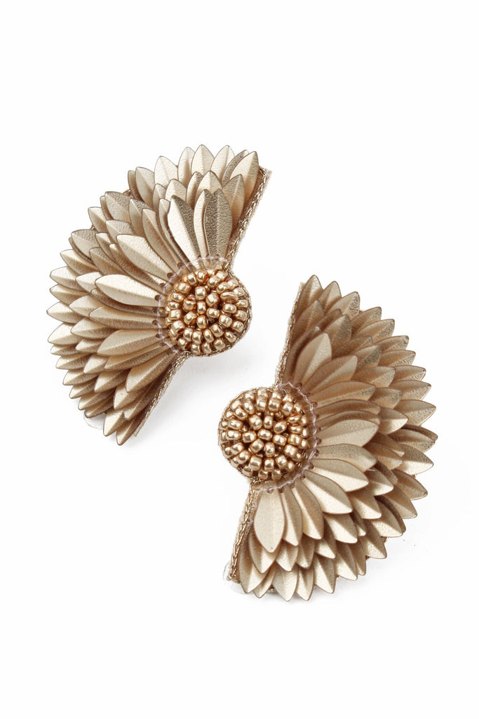 Gold Half Flower Beaded Earrings