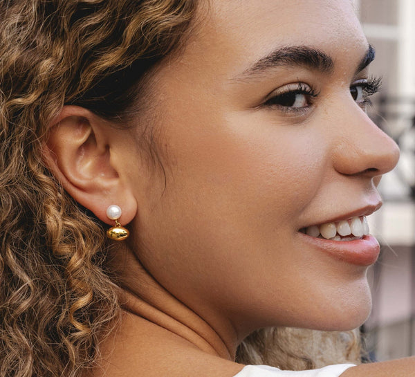 Gold & Freshwater Pearl Drop Earrings