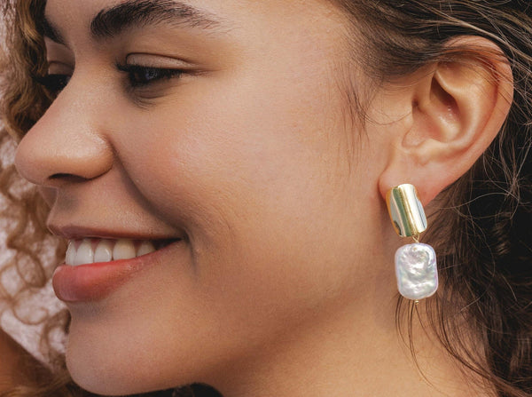 Gold & Freshwater Pearl Drop Earrings