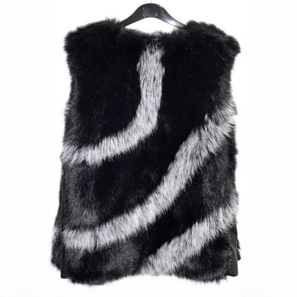 Black & Grey Faux Fur Leather Trim Waistcoat
