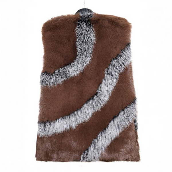 Brown & Grey Faux Fur Leather Trim Waistcoat
