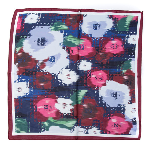 Burgundy & Navy Floral Print Silk Neck Scarf