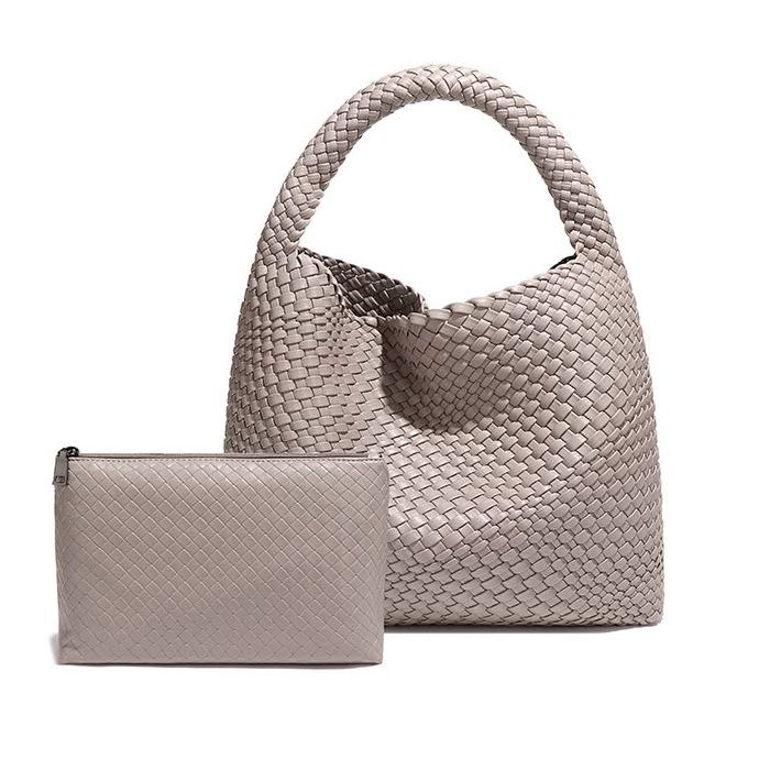 Beige Weave Shoulder Handbag