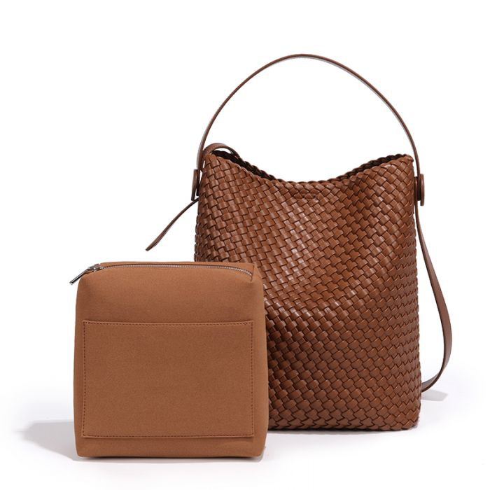 Tan Weave Shoulder Handbag