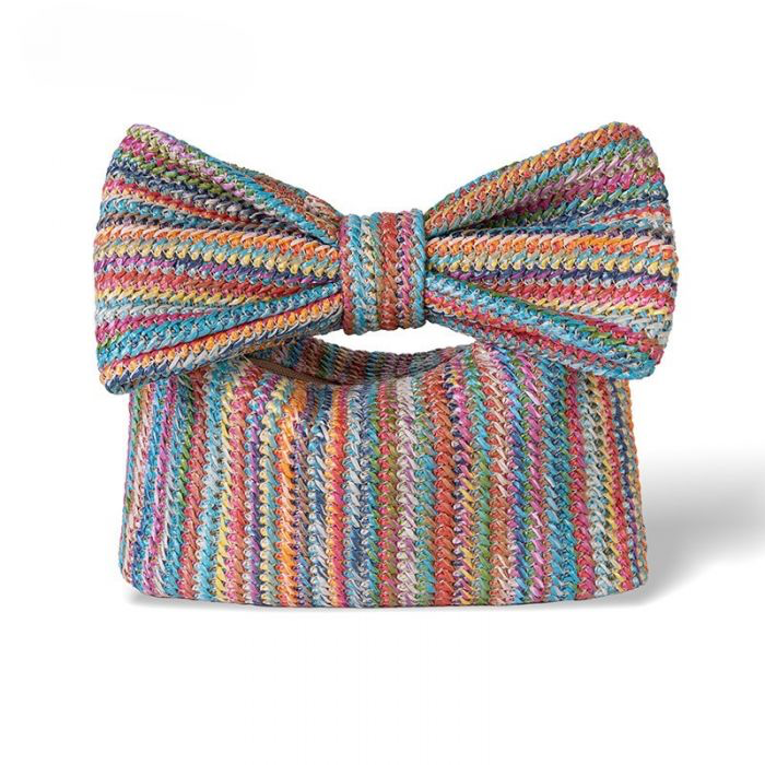 Multi Coloured Woven Bow Handle Handbag