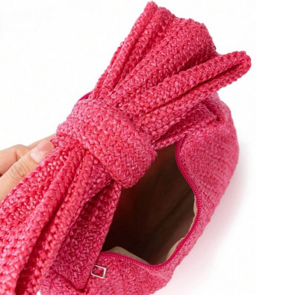 Pink Woven Bow Handle Handbag
