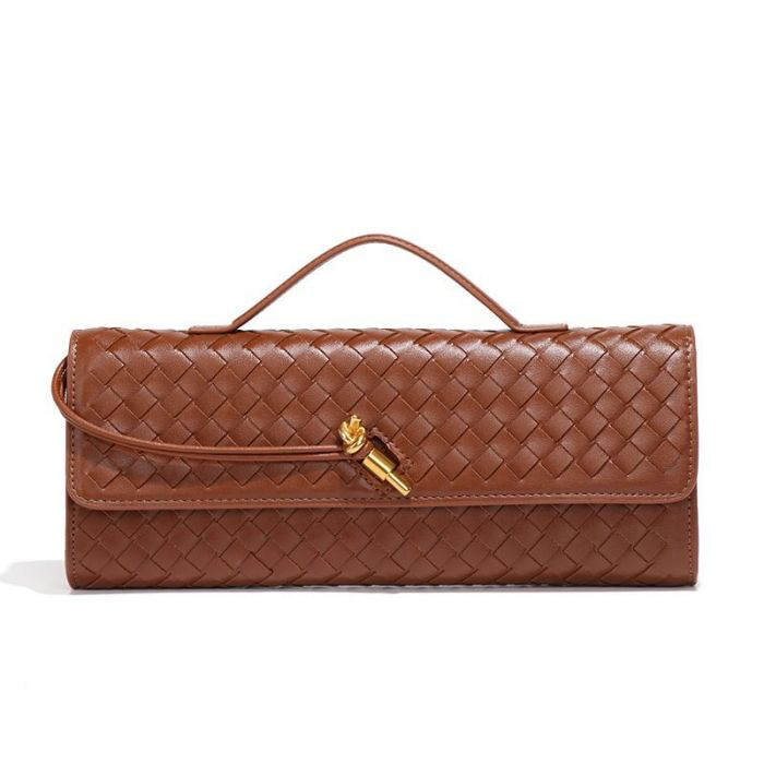 Tan Weave Gold Clasp Handbag