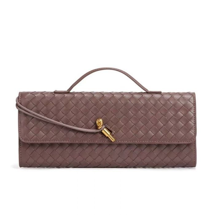 Taupe Weave Gold Clasp Handbag