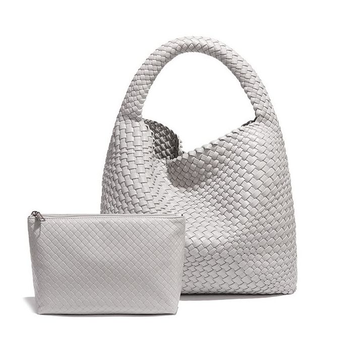 Grey Weave Shoulder Handbag