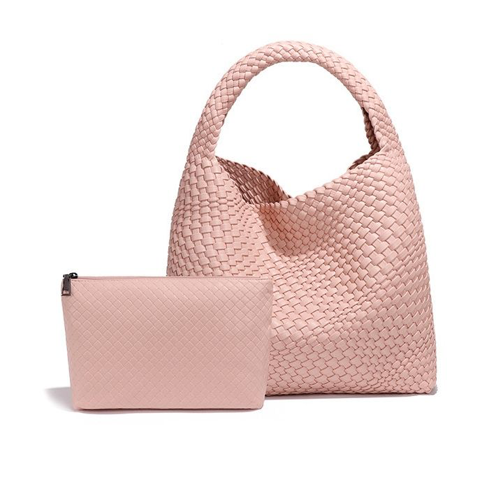 Pink Weave Shoulder Handbag